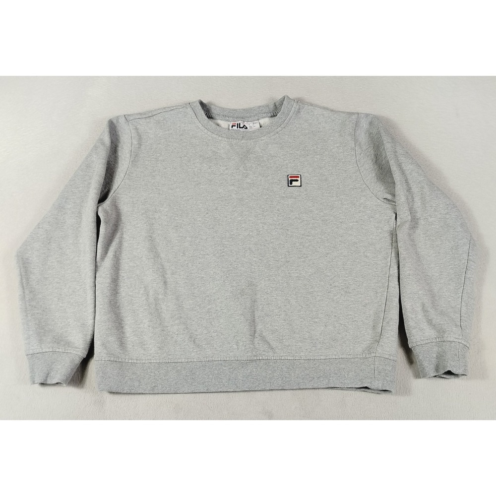 Fila Sweatshirt Womens Large Gray Fleece Crewneck Small Logo Pullover Athletic